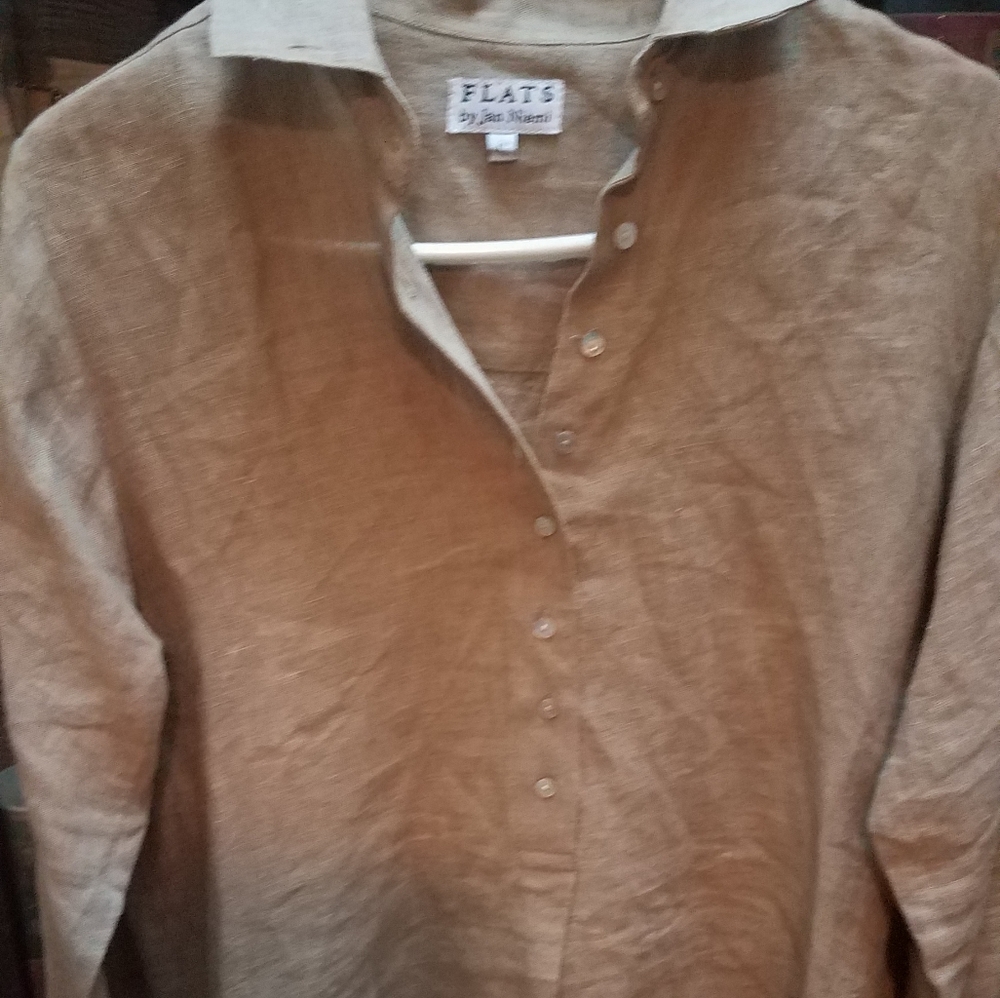 Relaxed fit french linen cottage core shirt dress by Jan Niemi napa  large